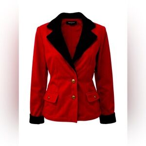 Ralph Lauren XL Red Cotton Blazer Black Velour Like Trim and Gold Toned Buttons